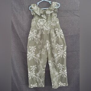 Zara Sage Green Embroidered Floral Jumpsuit